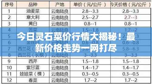 今日灵石菜价行情大揭秘!最新价格走势一网打尽
